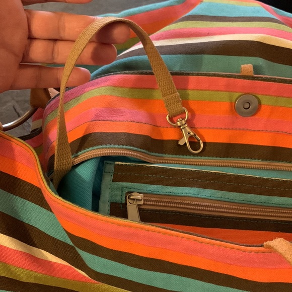 NWT Ceannis of Sweden natural leather and striped canvas bag - Picture 7 of 7